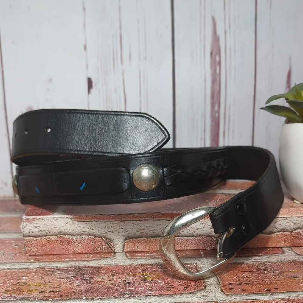 Vintage Full‎ Grain Black Leather Belt with Buffalo Nickel Conchos Southwest 46
